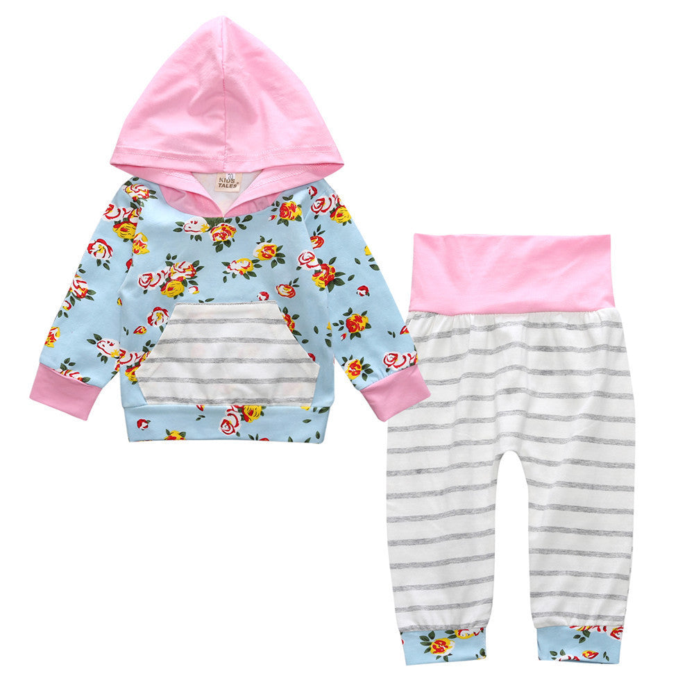 Children's Clothing New Middle And Small Children Autumn Floral Two-Piece Set