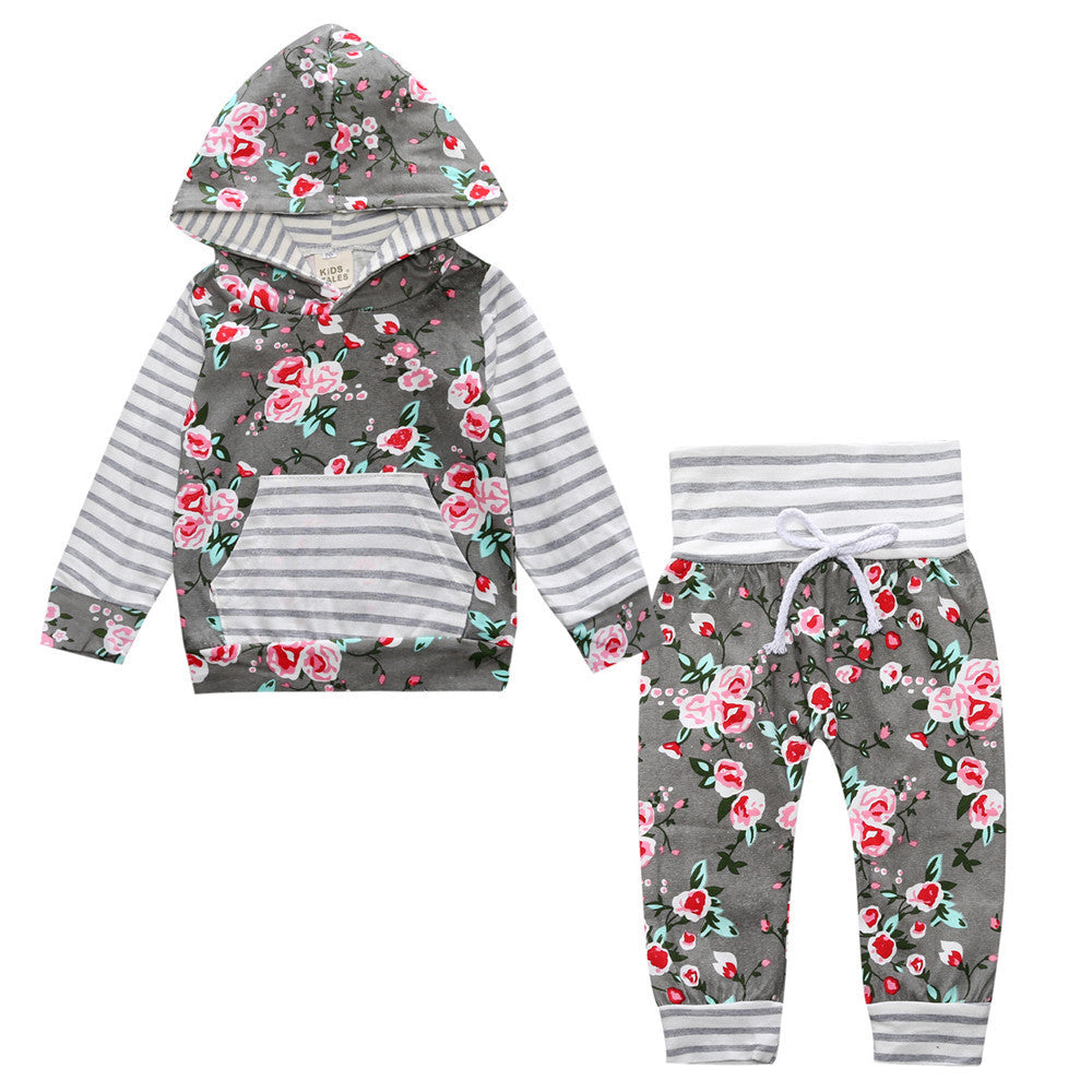 Children's Clothing New Middle And Small Children Autumn Floral Two-Piece Set