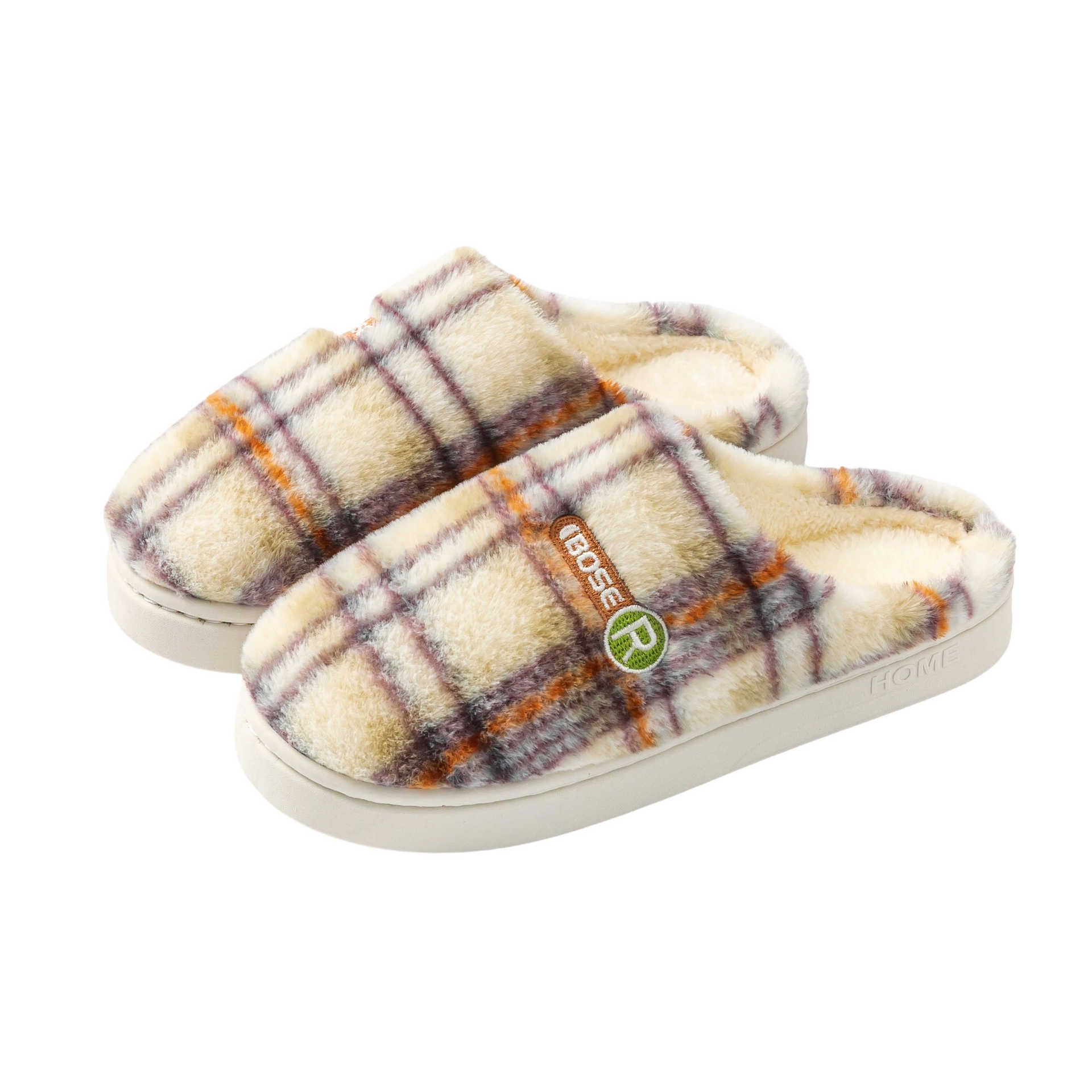 Women's Home Plush Warm Non-slip Plaid Cotton Shoes