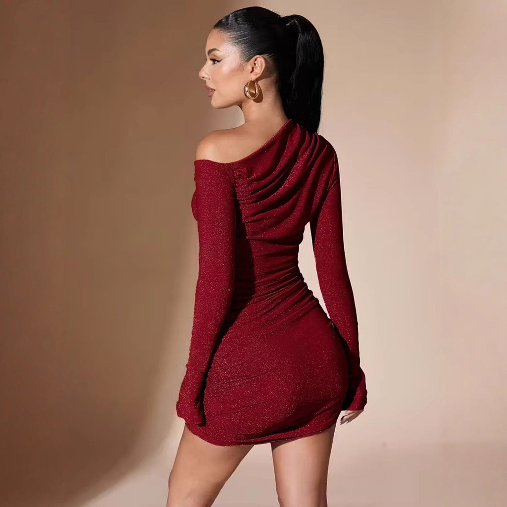 Women's Sexy Oblique Shoulder Party Solid Color Dress