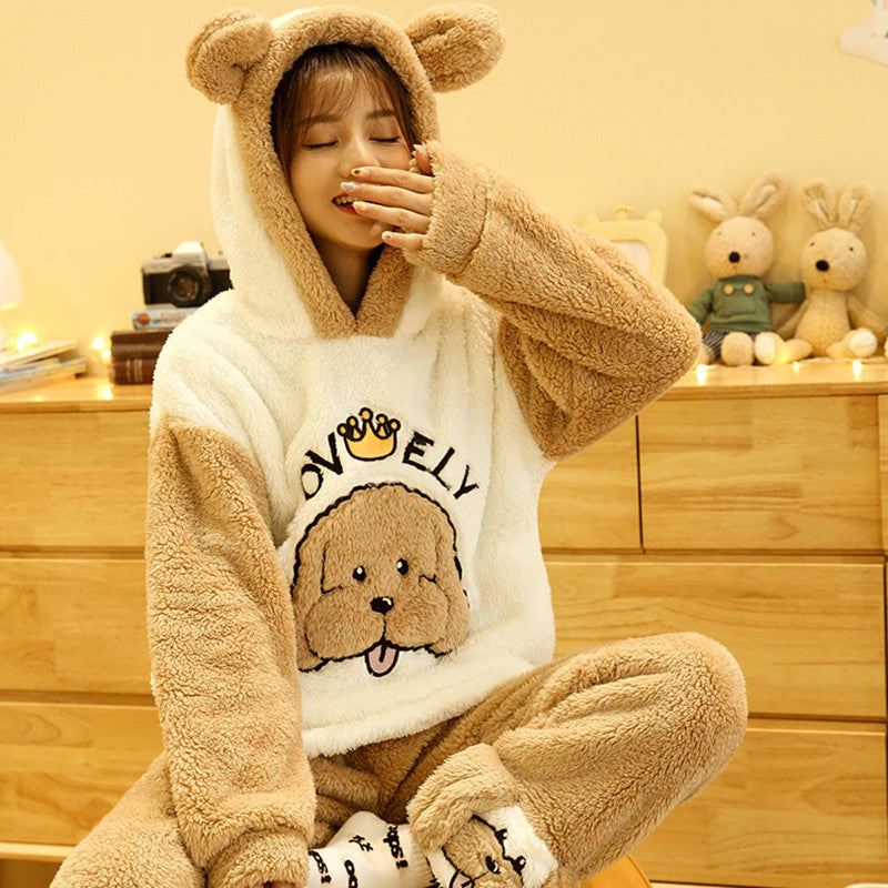 Thick Plush Pajamas Set Cute Home Clothes